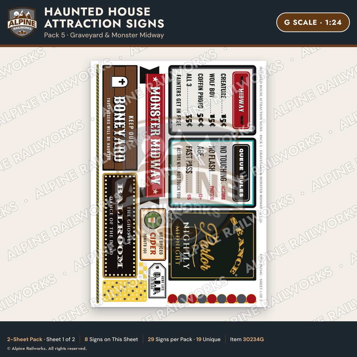 Alpine Railworks 30234G G Scale Haunted House Attraction Signs
