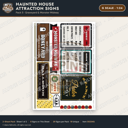 Alpine Railworks 30234G G Scale Haunted House Attraction Signs