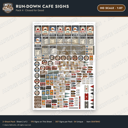Alpine Railworks 30479HO HO Scale Run-Down Cafe Signs