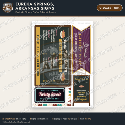 Alpine Railworks 31347G G Scale Eureka Springs Signs - Diners & Cafes