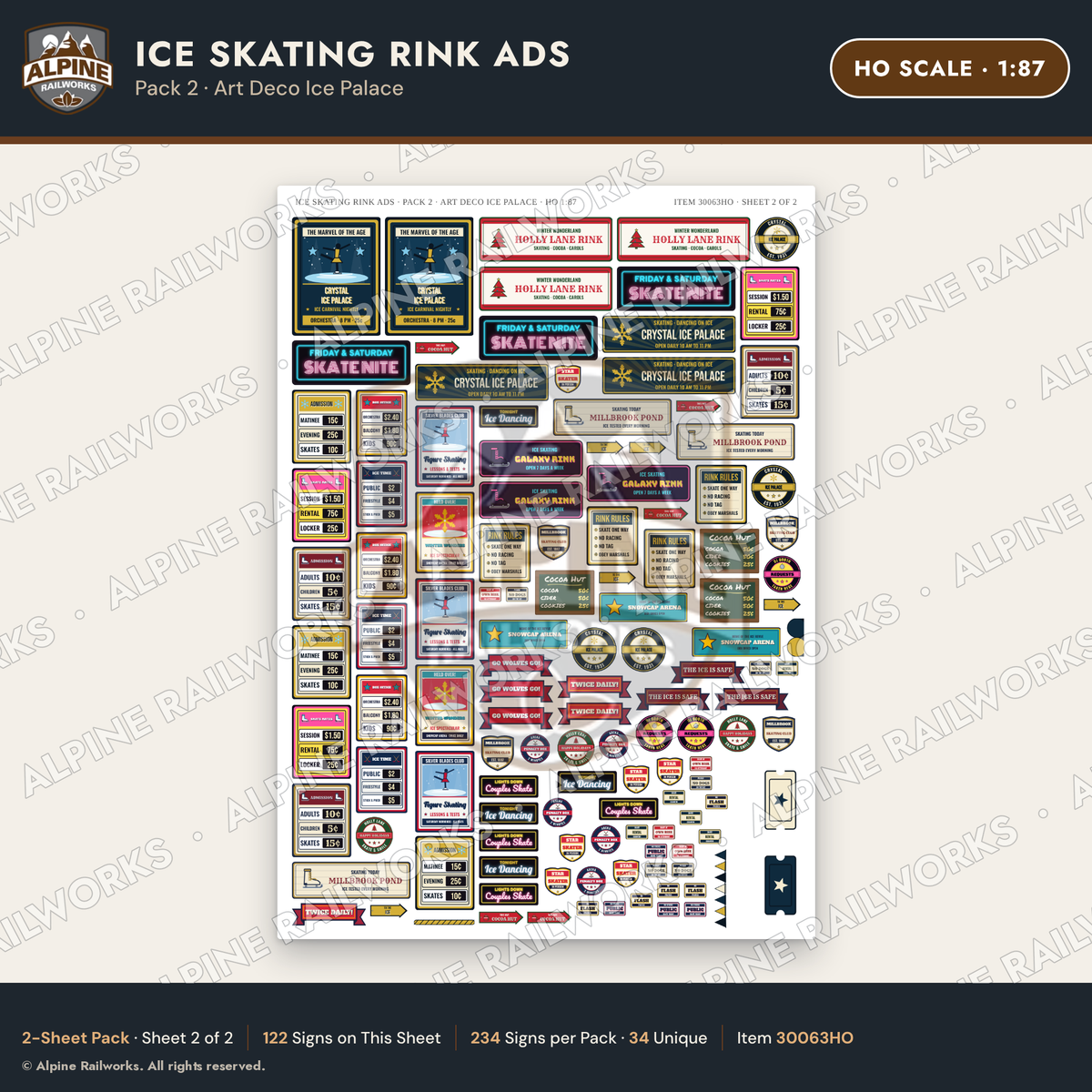 Alpine Railworks 30063HO HO Scale Ice Skating Rink Ads