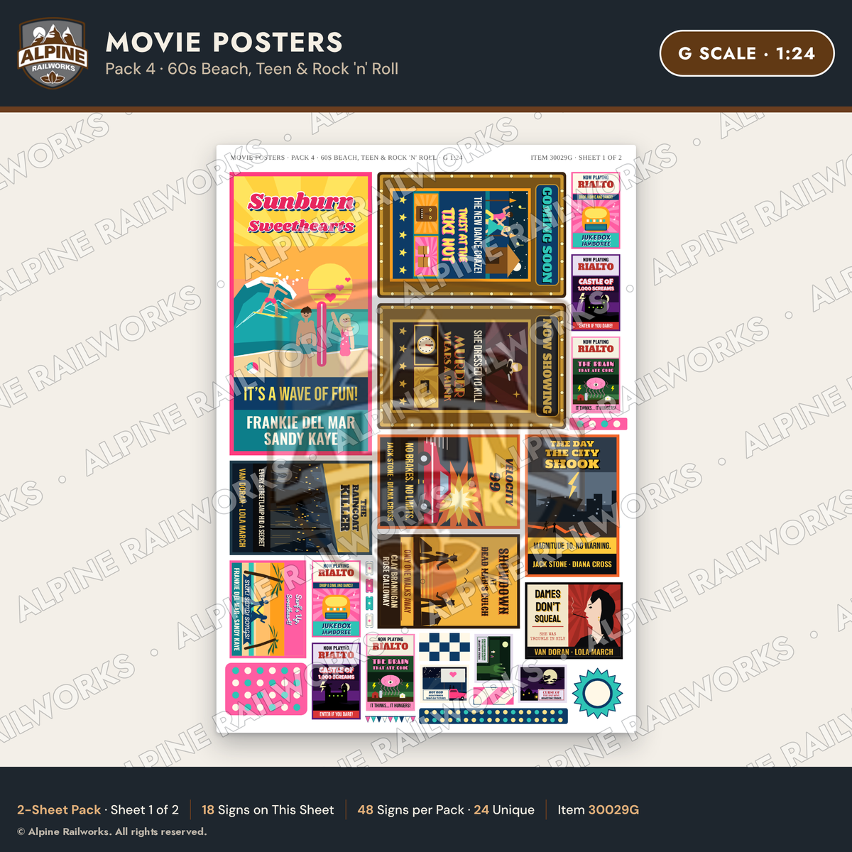 Alpine Railworks 30029G G Scale Movie Posters - 60s Beach & Teen
