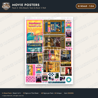 Alpine Railworks 30029G G Scale Movie Posters - 60s Beach & Teen