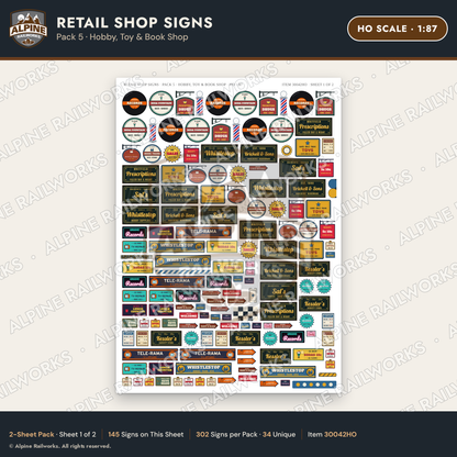Alpine Railworks 30042HO HO Scale Retail Shop Signs - Hobby & Toy