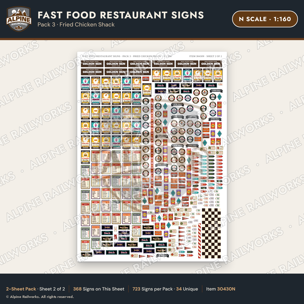 Alpine Railworks 30430N N Scale Fast Food Restaurant Signs