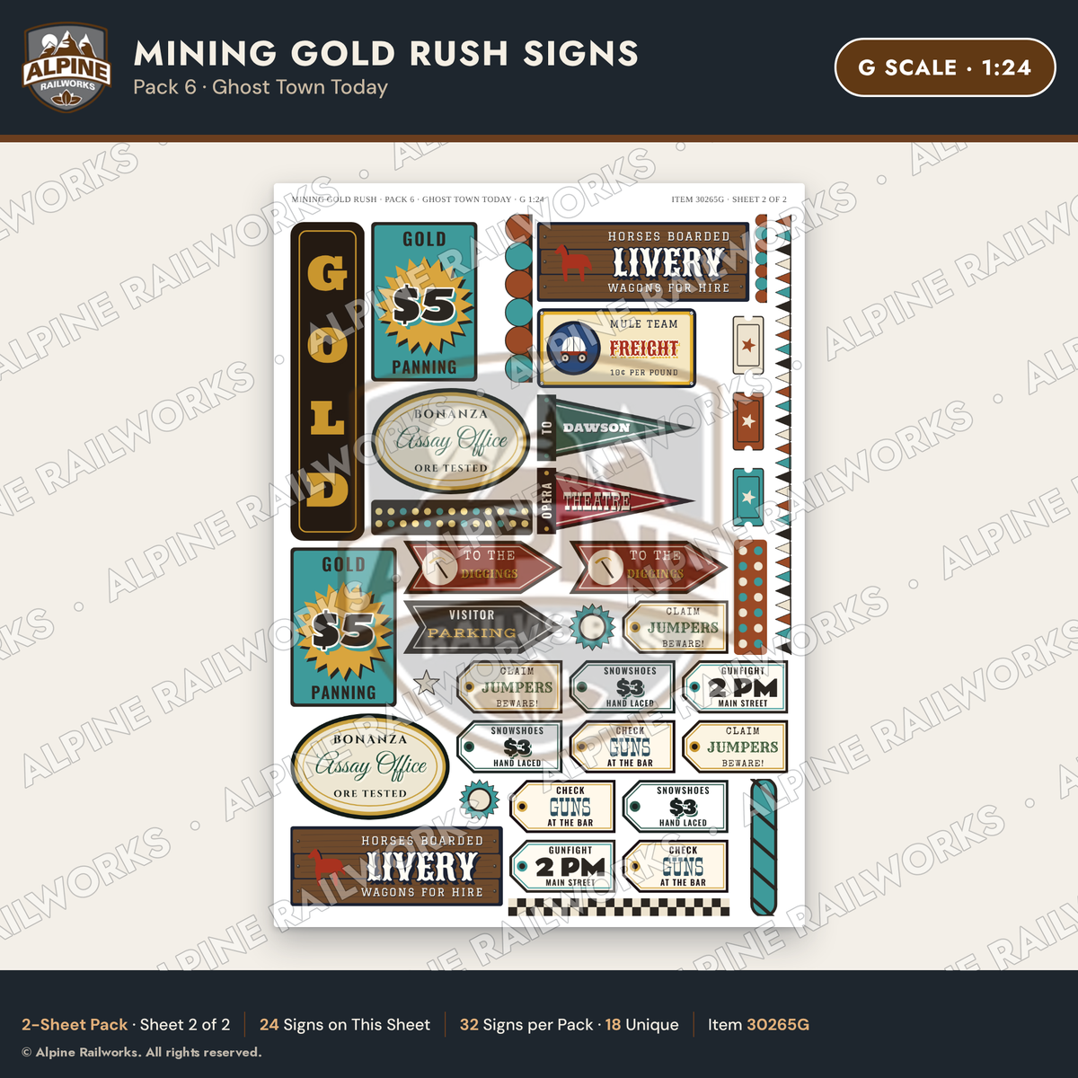 Alpine Railworks 30265G G Scale Mining Gold Rush Signs