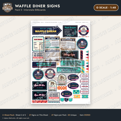 Alpine Railworks 31210O O Scale Waffle Diner Signs - Billboards