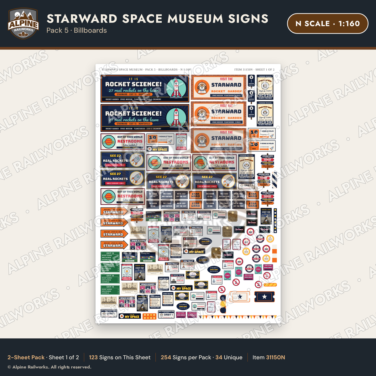 Alpine Railworks 31150N N Scale Roadside Signs - Space Museum
