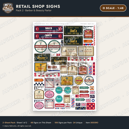 Alpine Railworks 30039O O Scale Retail Shop Signs - Barber