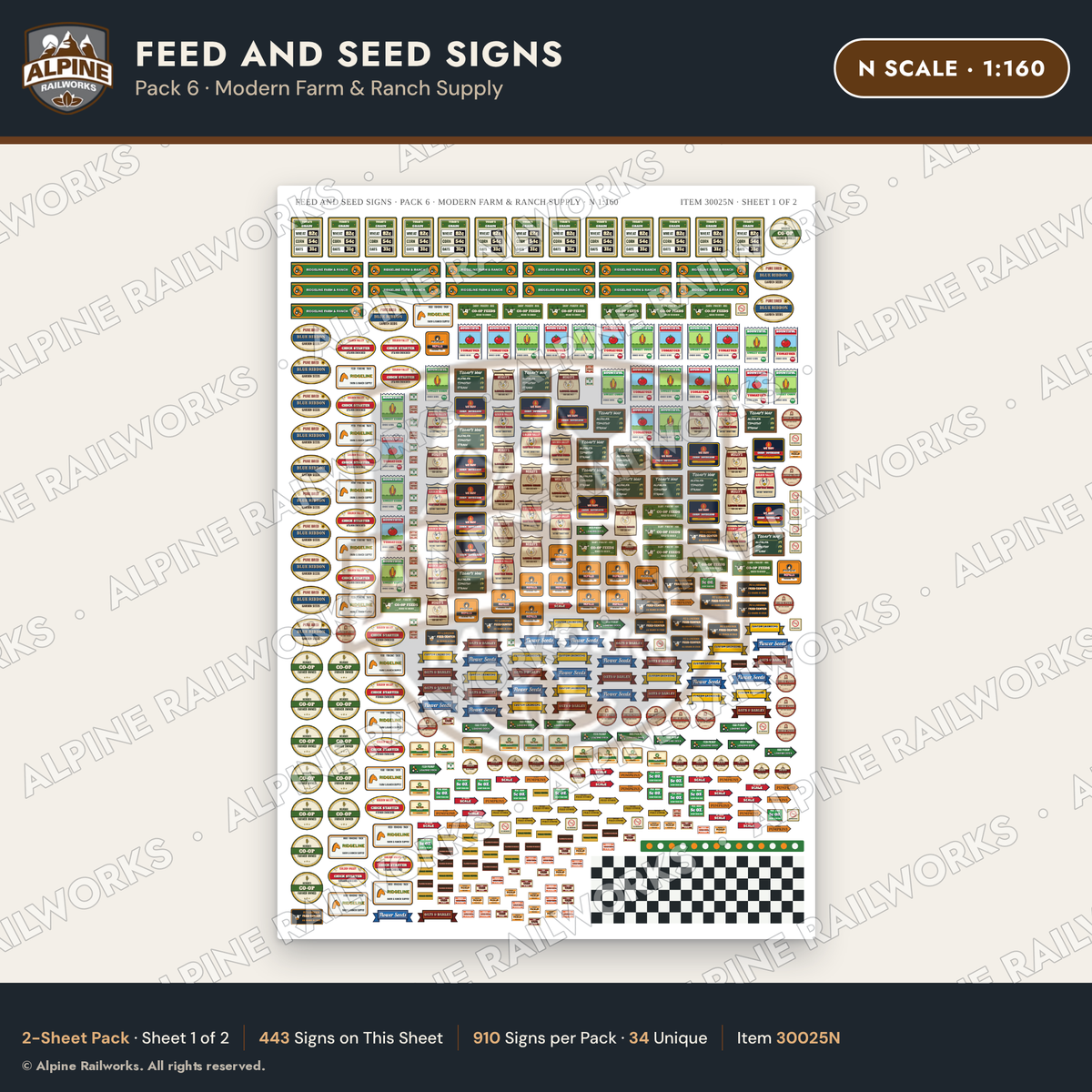 Alpine Railworks 30025N N Scale Feed and Seed Signs - Modern Farm