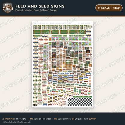 Alpine Railworks 30025N N Scale Feed and Seed Signs - Modern Farm