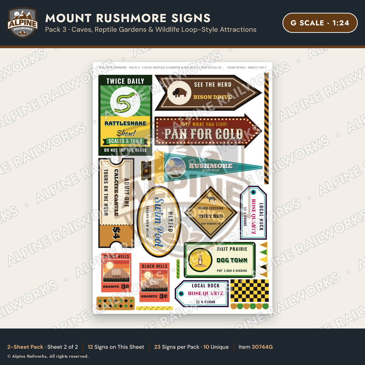 Alpine Railworks 30744G G Scale Tourist Signs - Mount Rushmore - Caves
