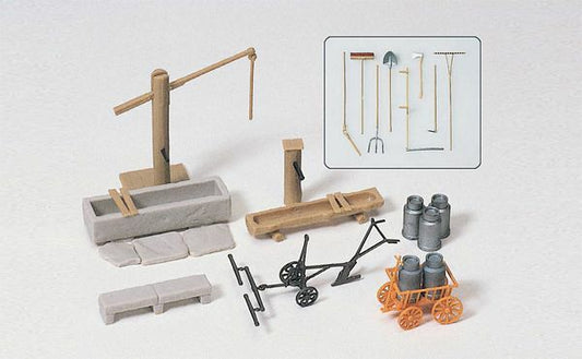 Preiser 17600 HO Scale Rural Detail Set -- Water Pump w/Trough