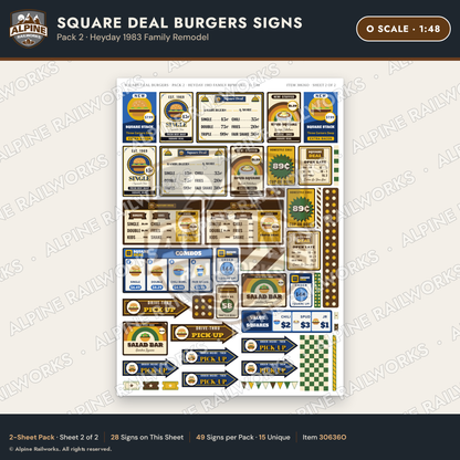 Alpine Railworks 30636O O Scale Fast Food Signs - Square Burgers