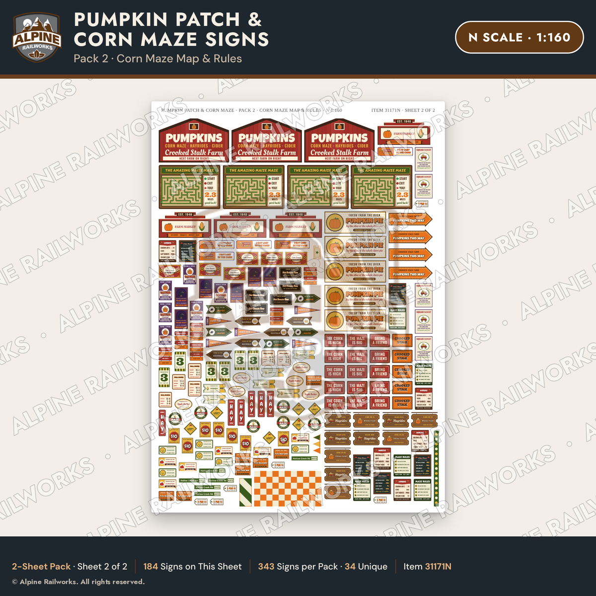 Alpine Railworks 31171N N Scale Farm Signs - Pumpkin Patch & Corn Maze