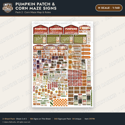 Alpine Railworks 31171N N Scale Farm Signs - Pumpkin Patch & Corn Maze