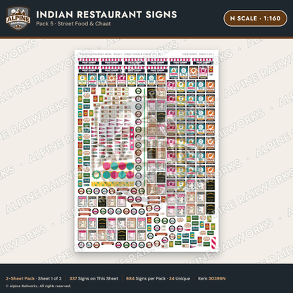 Alpine Railworks 30396N N Scale Indian Restaurant Signs - Street Food