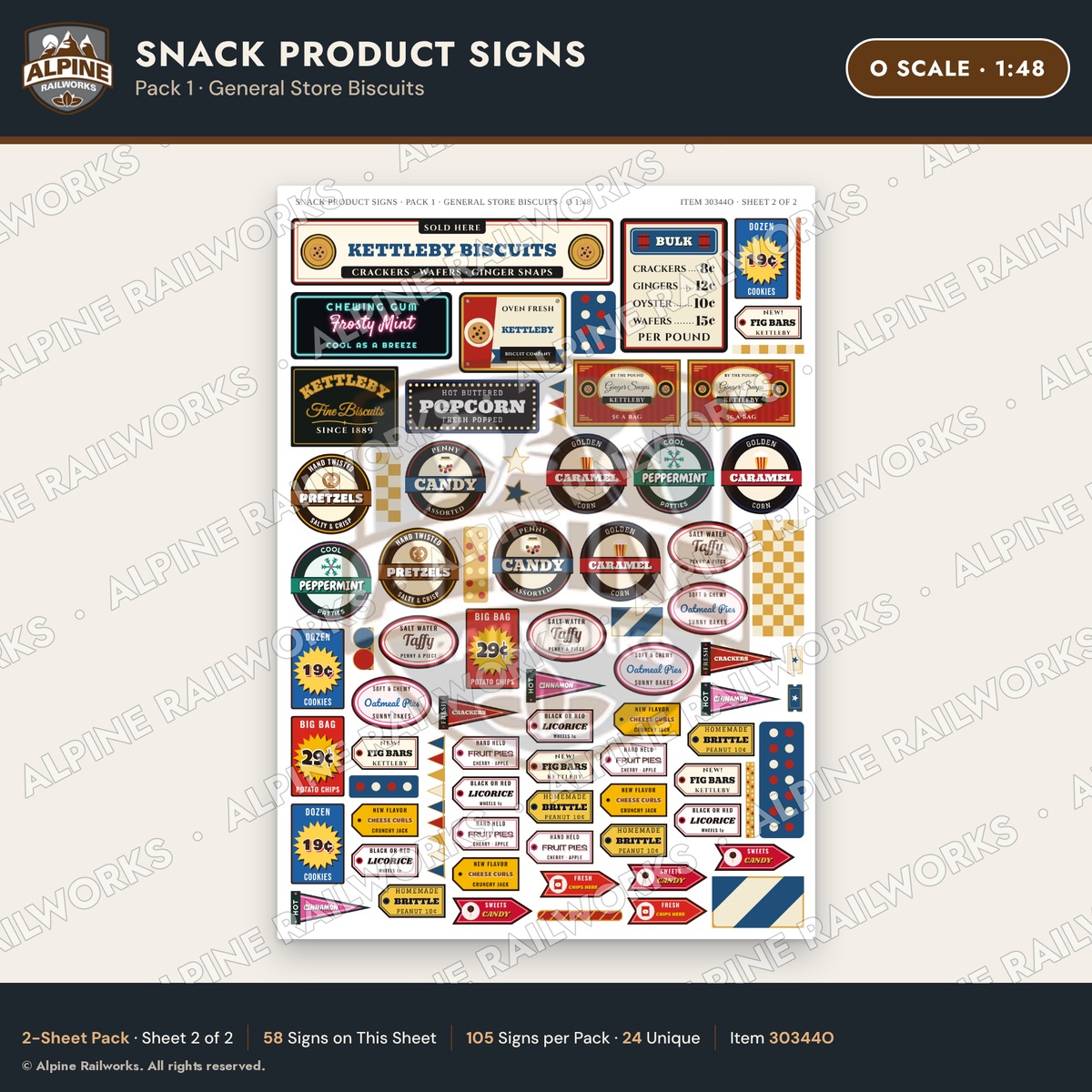 Alpine Railworks 30344O O Scale Snack Product Signs