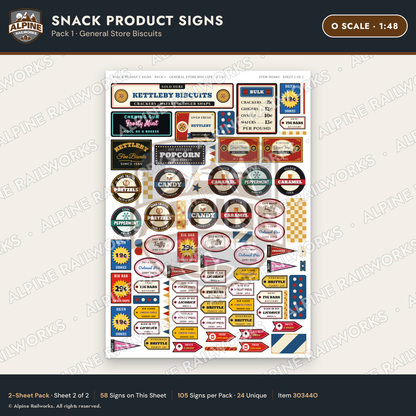 Alpine Railworks 30344O O Scale Snack Product Signs