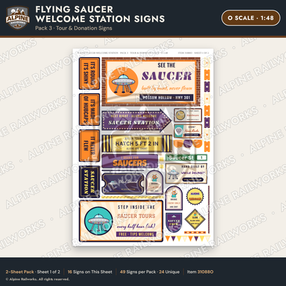 Alpine Railworks 31088O O Scale Roadside Signs - UFO Welcome Center