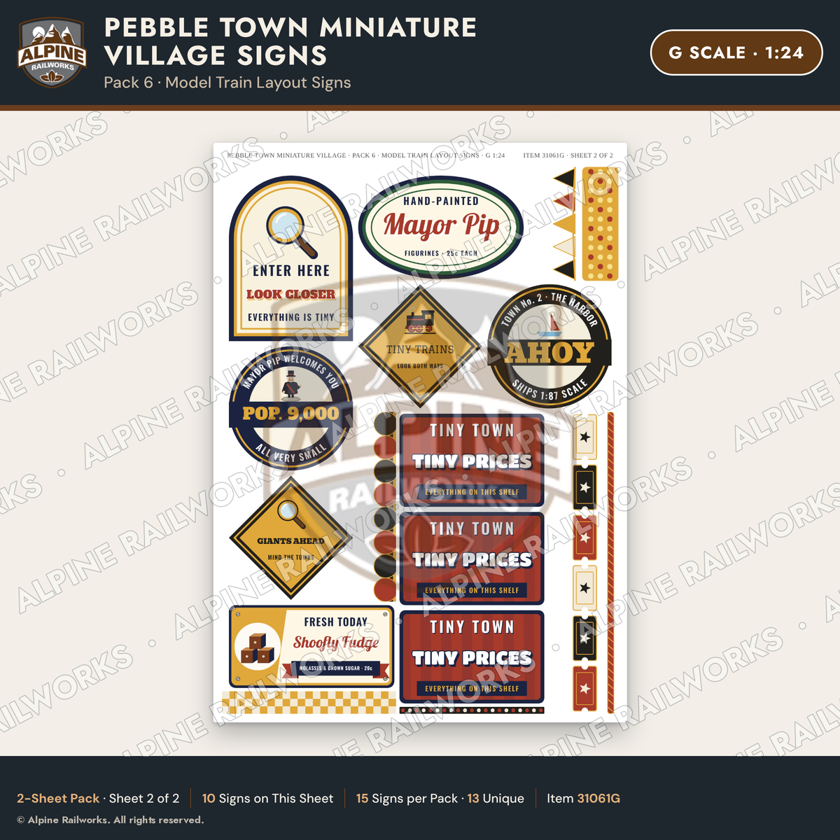 Alpine Railworks 31061G G Scale Roadside Signs - Miniature Village