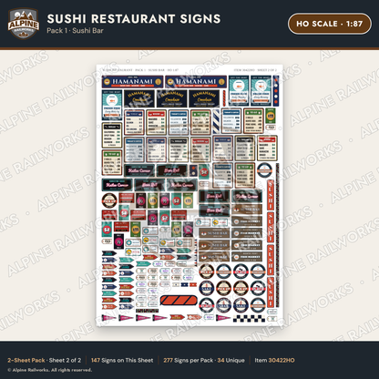 Alpine Railworks 30422HO HO Scale Sushi Restaurant Signs - Sushi Bar