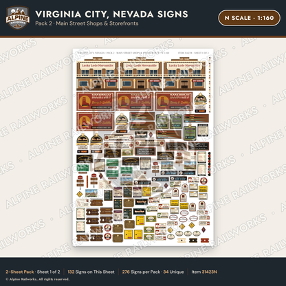 Alpine Railworks 31423N N Scale Virginia City NV Signs - Shops