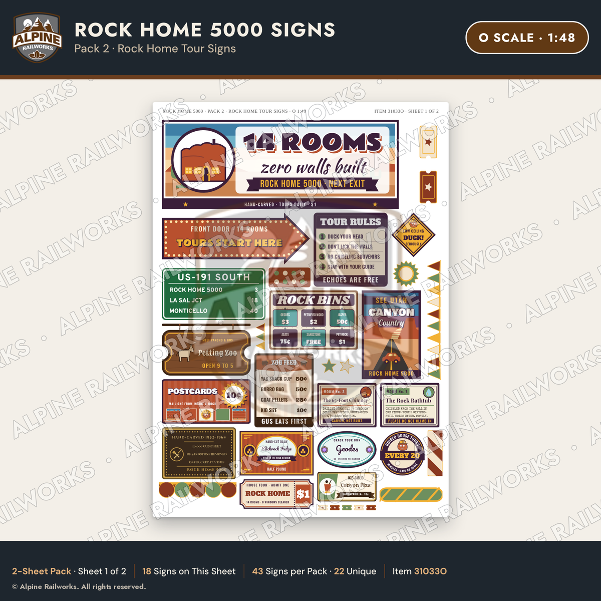 Alpine Railworks 31033O O Scale Roadside Signs - Cliff Rock House