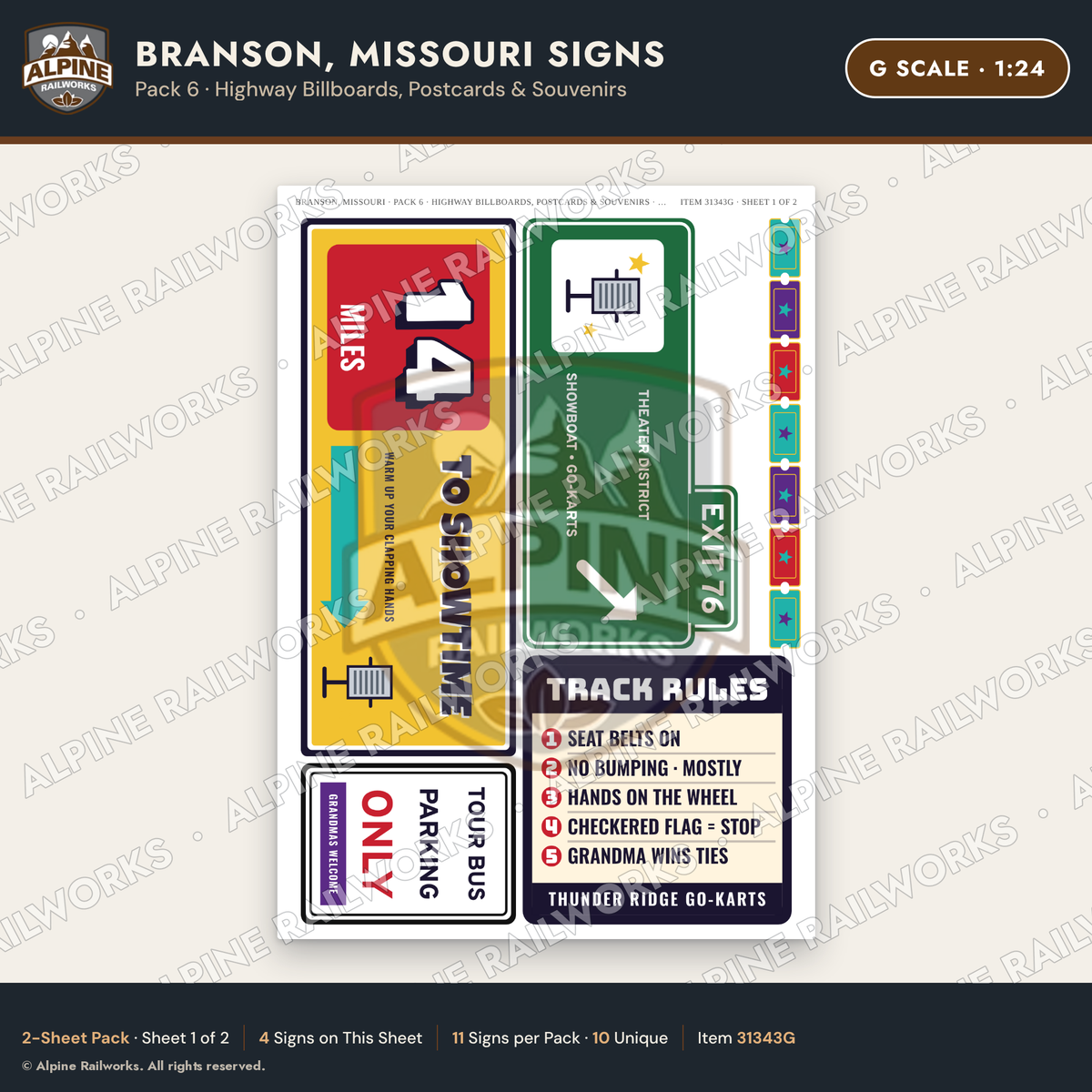 Alpine Railworks 31343G G Scale Branson MO Signs - Billboards