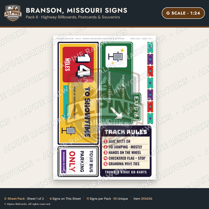 Alpine Railworks 31343G G Scale Branson MO Signs - Billboards