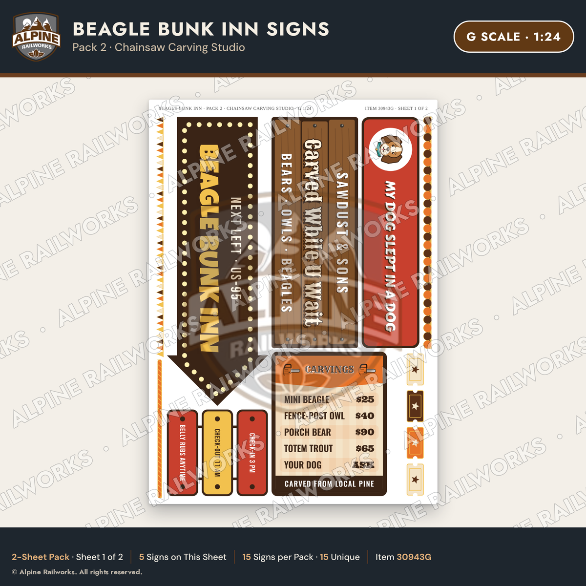 Alpine Railworks 30943G G Scale Roadside Signs - Dog-Shaped Inn