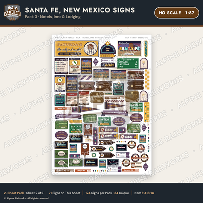 Alpine Railworks 31418HO HO Scale Santa Fe NM Signs - Motels & Inns