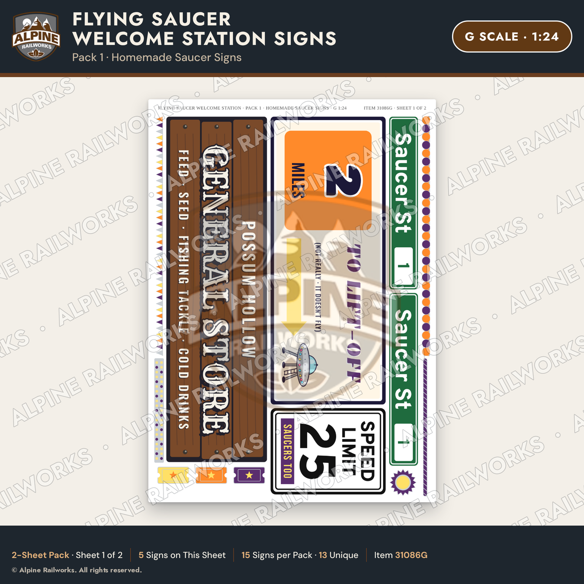 Alpine Railworks 31086G G Scale Roadside Signs - UFO Welcome Center