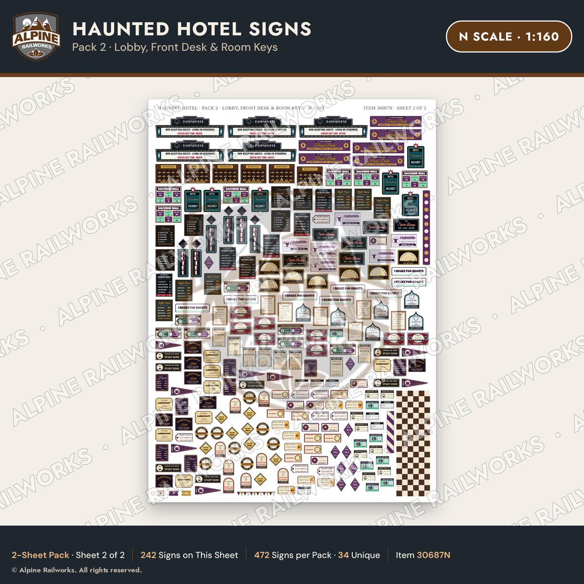 Alpine Railworks 30687N N Scale Haunted Hotel Signs - Lobby