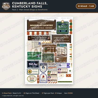 Alpine Railworks 31219O O Scale Cumberland Falls Signs - Shops