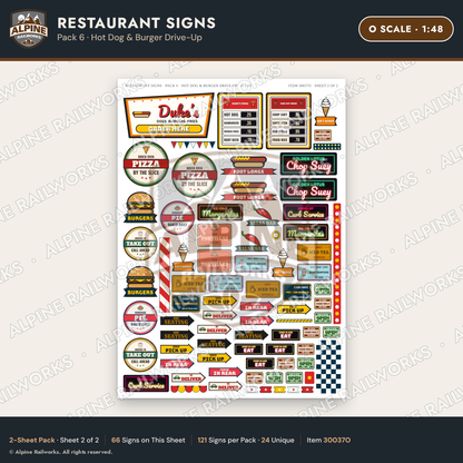 Alpine Railworks 30037O O Scale Restaurant Signs - Hot Dog