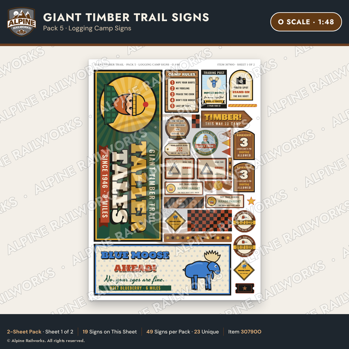 Alpine Railworks 30790O O Scale Roadside Signs - Lumberjack Redwoods