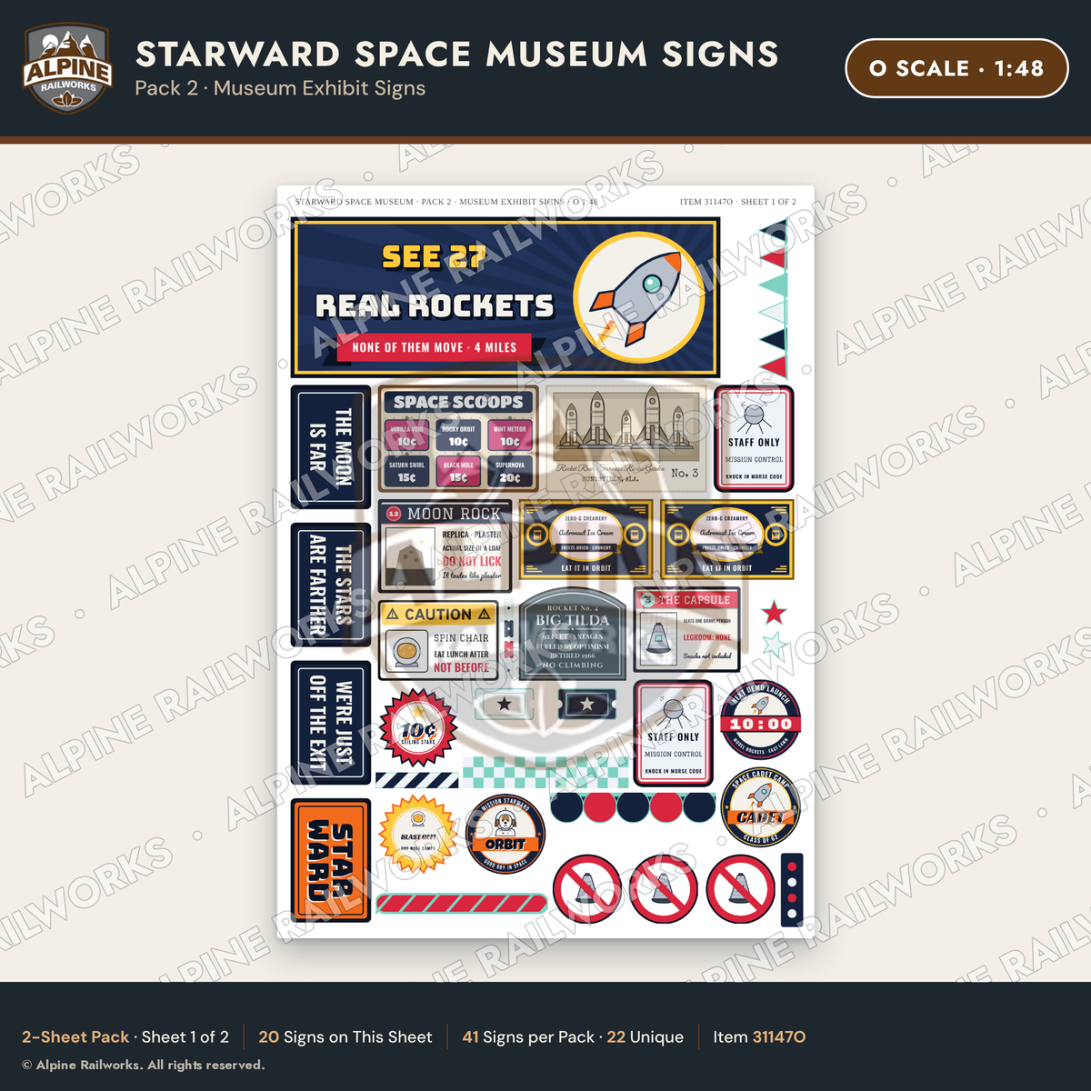 Alpine Railworks 31147O O Scale Roadside Signs - Space Museum