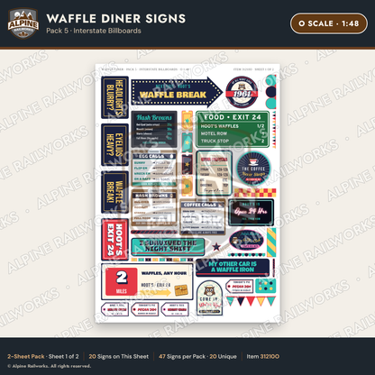 Alpine Railworks 31210O O Scale Waffle Diner Signs - Billboards