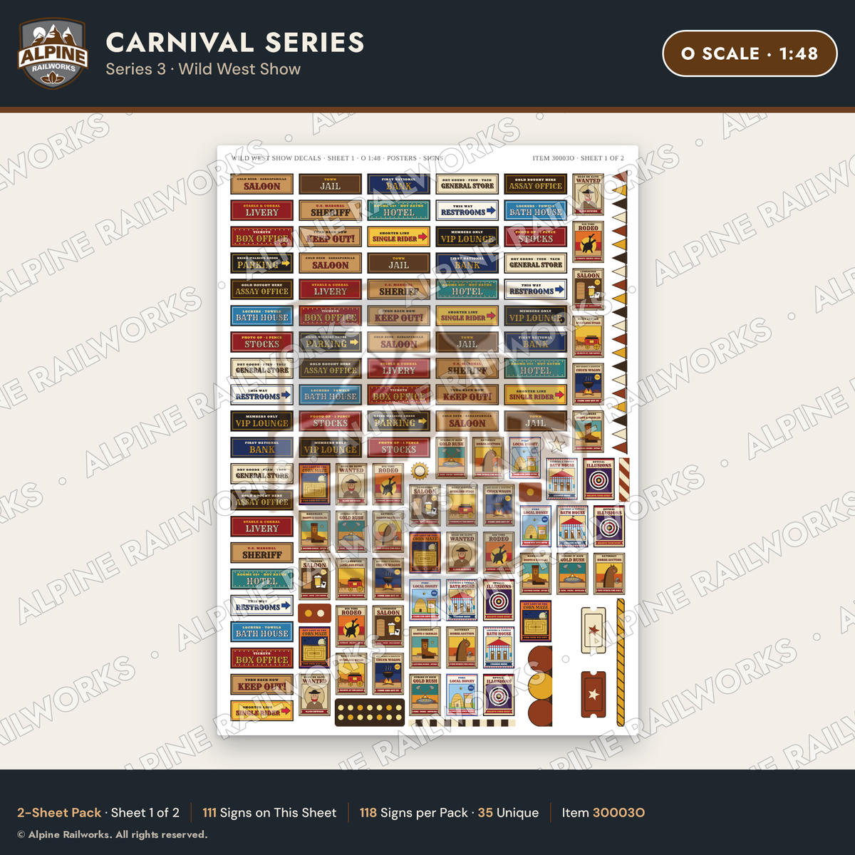 Alpine Railworks 30003O O Scale Carnival Signs - Wild West Show