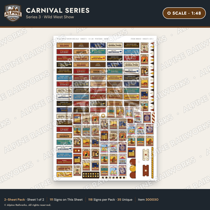 Alpine Railworks 30003O O Scale Carnival Signs - Wild West Show