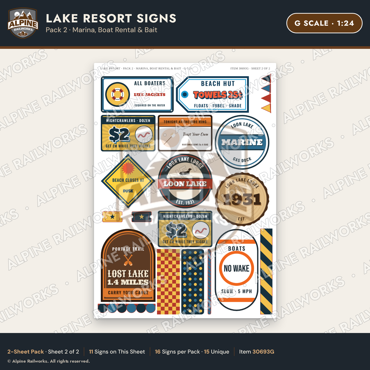 Alpine Railworks 30693G G Scale Lake Resort Signs - Marina
