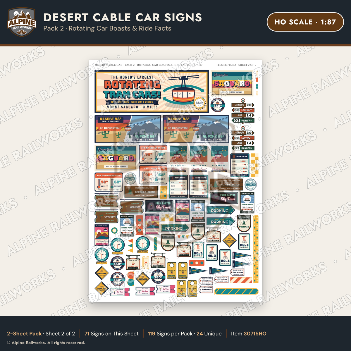 Alpine Railworks 30715HO HO Scale Tourist Signs - Desert Cable Car