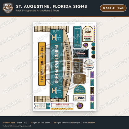 Alpine Railworks 31288O O Scale St. Augustine FL Signs - Attractions