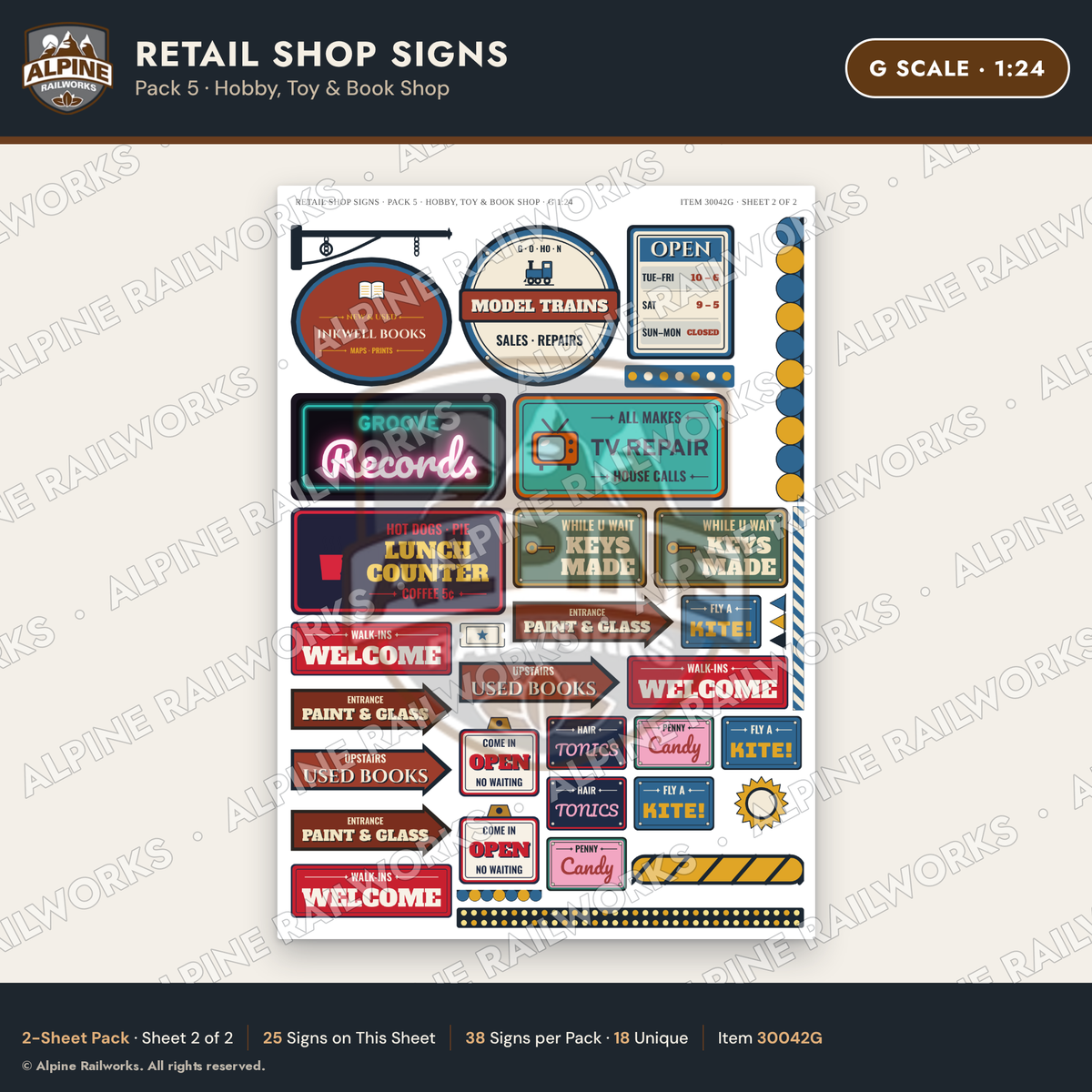 Alpine Railworks 30042G G Scale Retail Shop Signs - Hobby & Toy