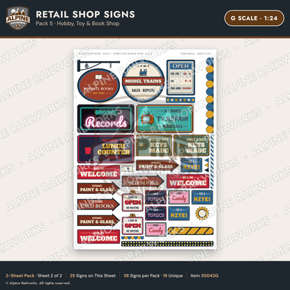 Alpine Railworks 30042G G Scale Retail Shop Signs - Hobby & Toy