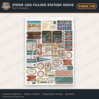 Alpine Railworks 31079O O Scale Roadside Signs - Petrified Wood