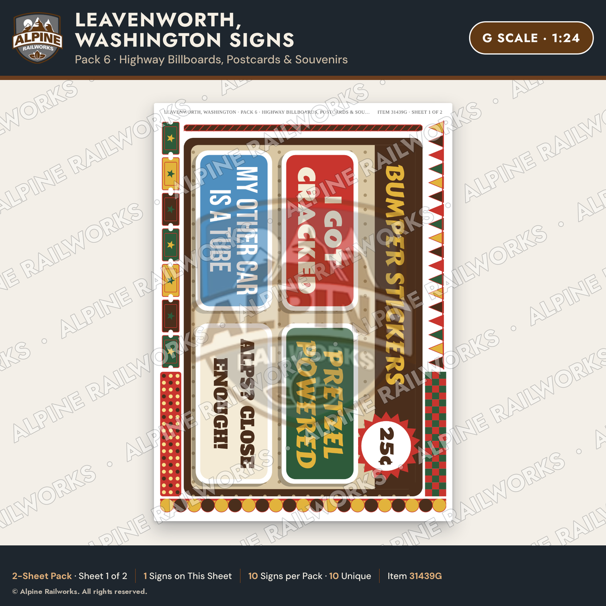 Alpine Railworks 31439G G Scale Leavenworth WA Signs - Billboards