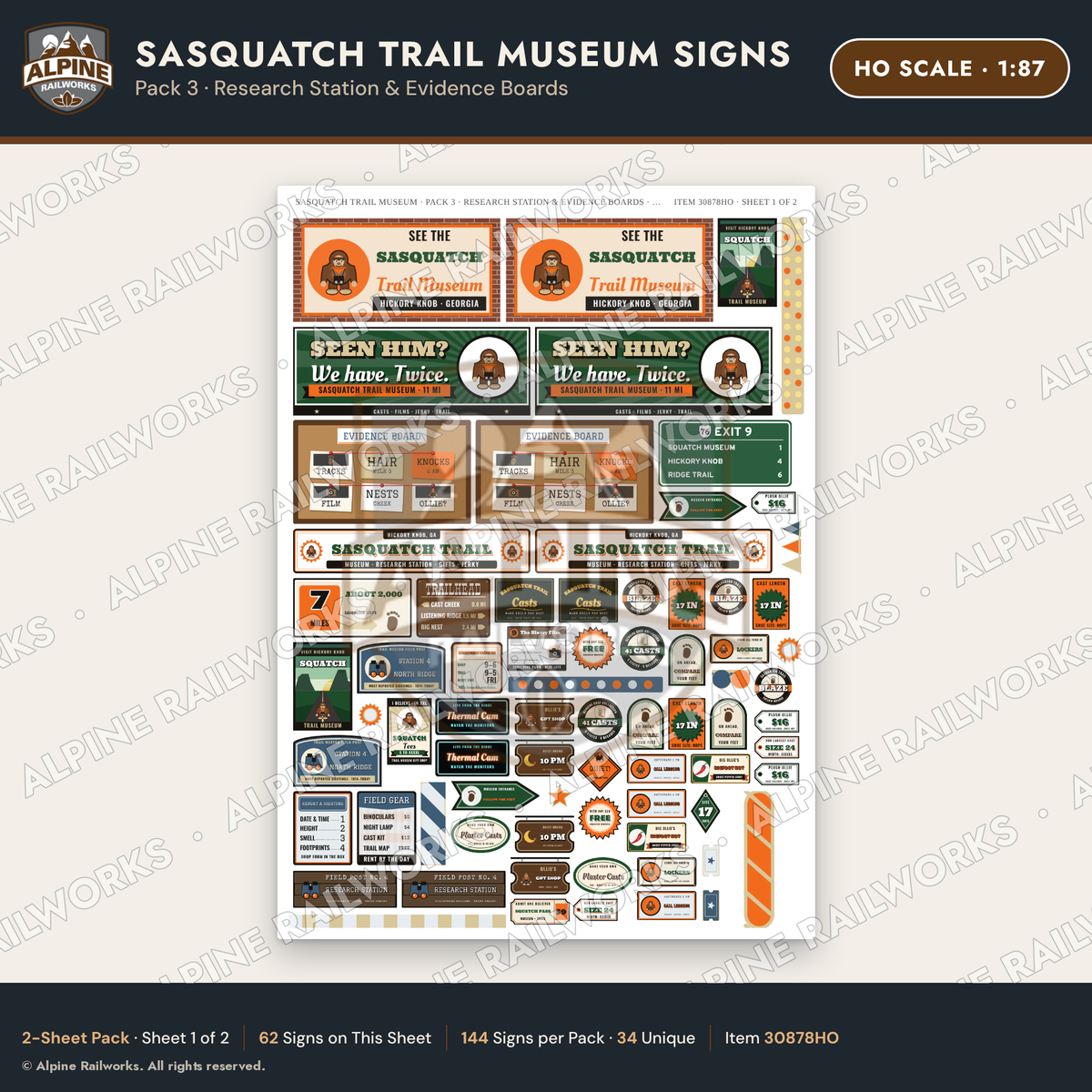 Alpine Railworks 30878HO HO Scale Roadside Signs - Bigfoot Museum