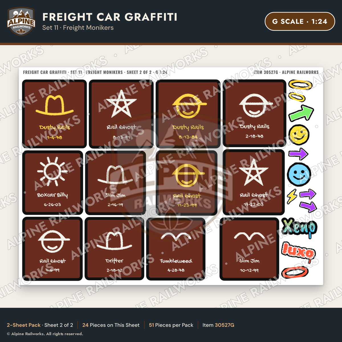 Alpine Railworks 30527G G Scale Freight Car Graffiti Cut-Outs